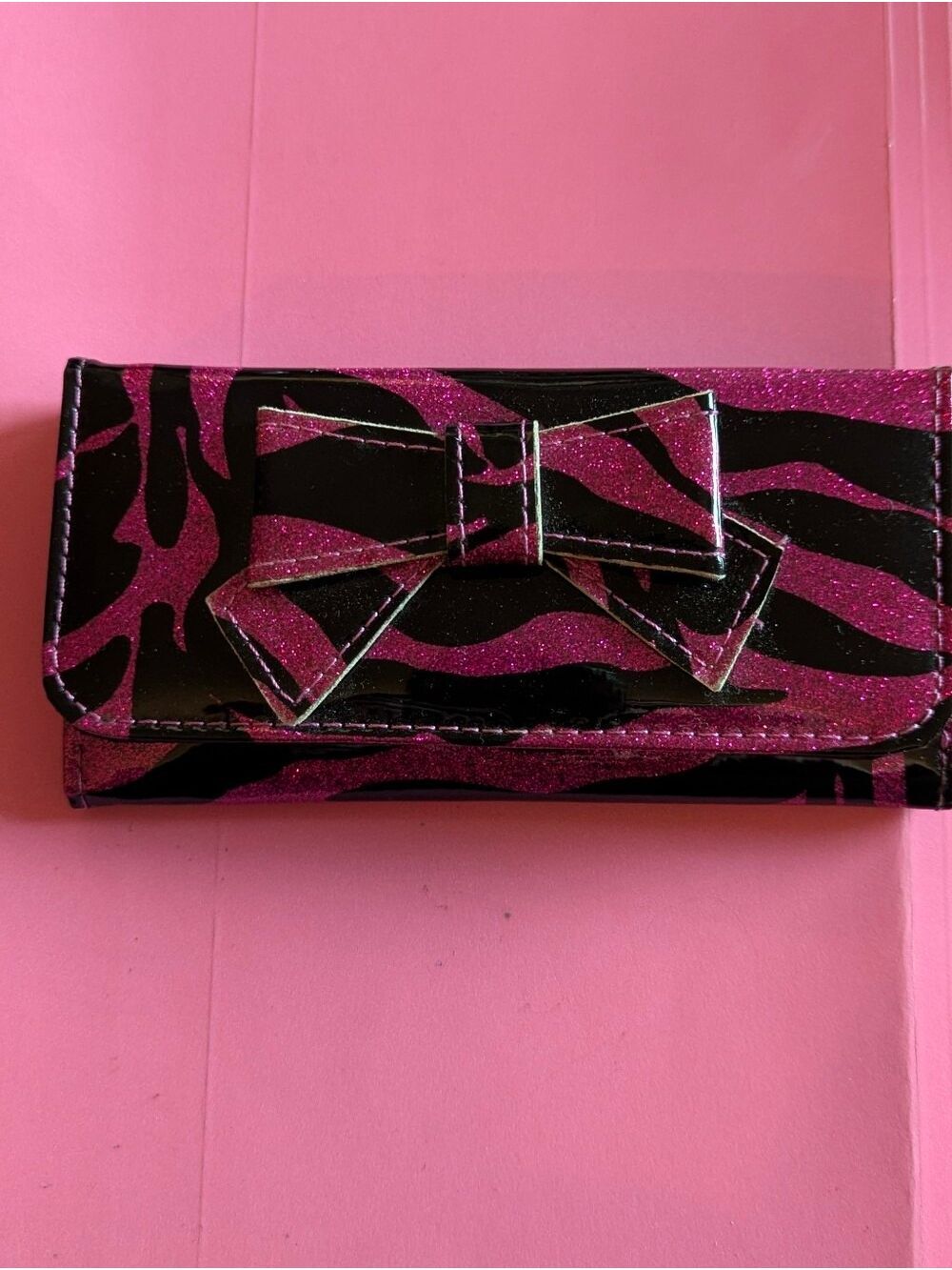 Pink and black Zebra Print Bow  Wallet- Claire's Boutique